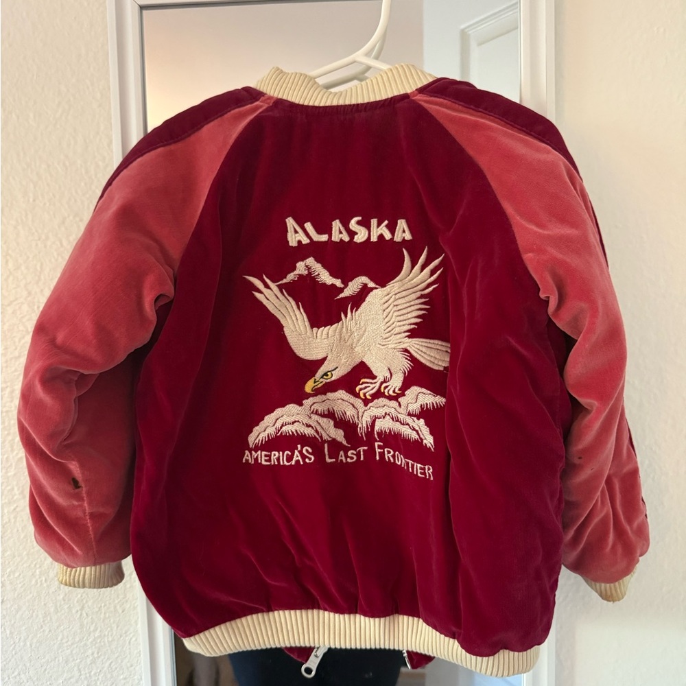 Vintage Alaska Kids 4T Jacket - Red Burgundy pink Velvet Gold Rush Outfitters SF